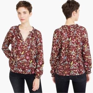 J. Crew Point Sur bird print blouse S